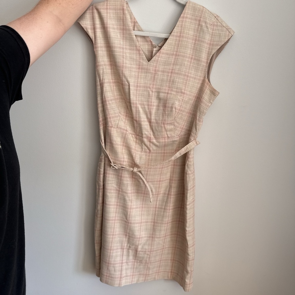 Ann Taylor Plaid Mini Dress in Cream and Pink